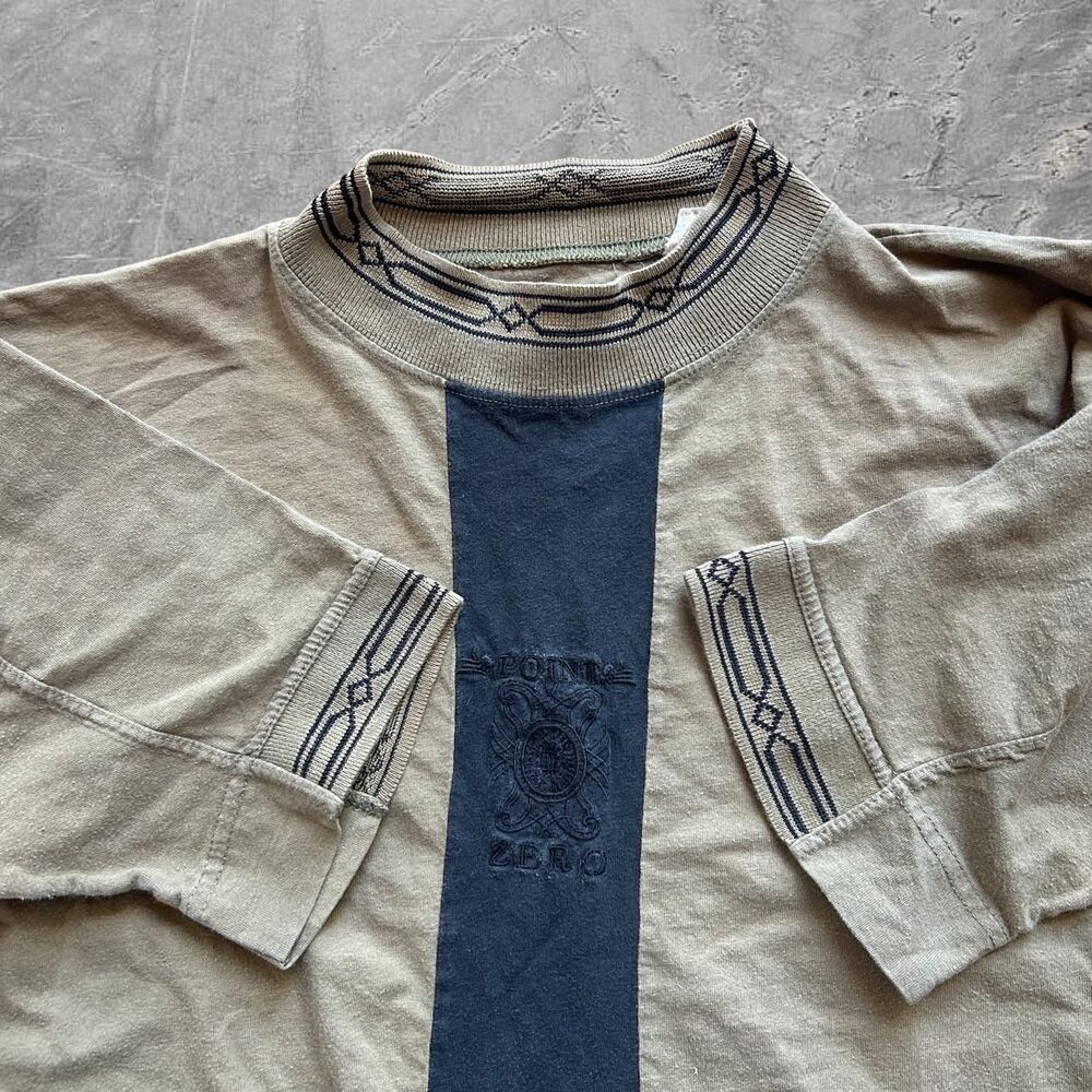Y2K Point Zero vtg 90s Aztec ringer center hit striped colorblock tee shirt